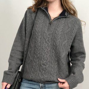 Vintage Cable Knit 100% Lambs Wool Oversized Brooks Brothers 346 Zip Up Sweater